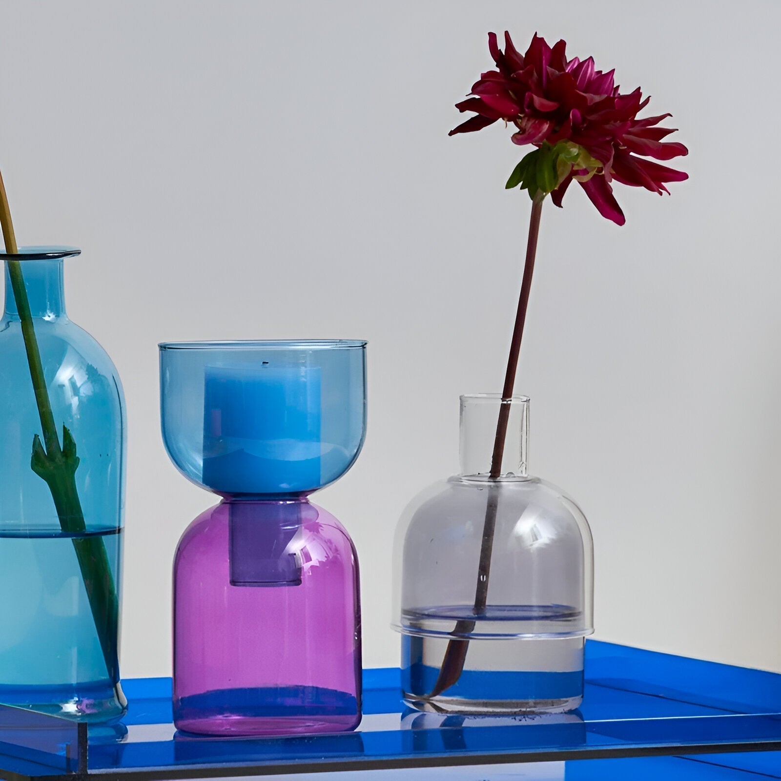 Modern Glass Candle Holder with Color Accent