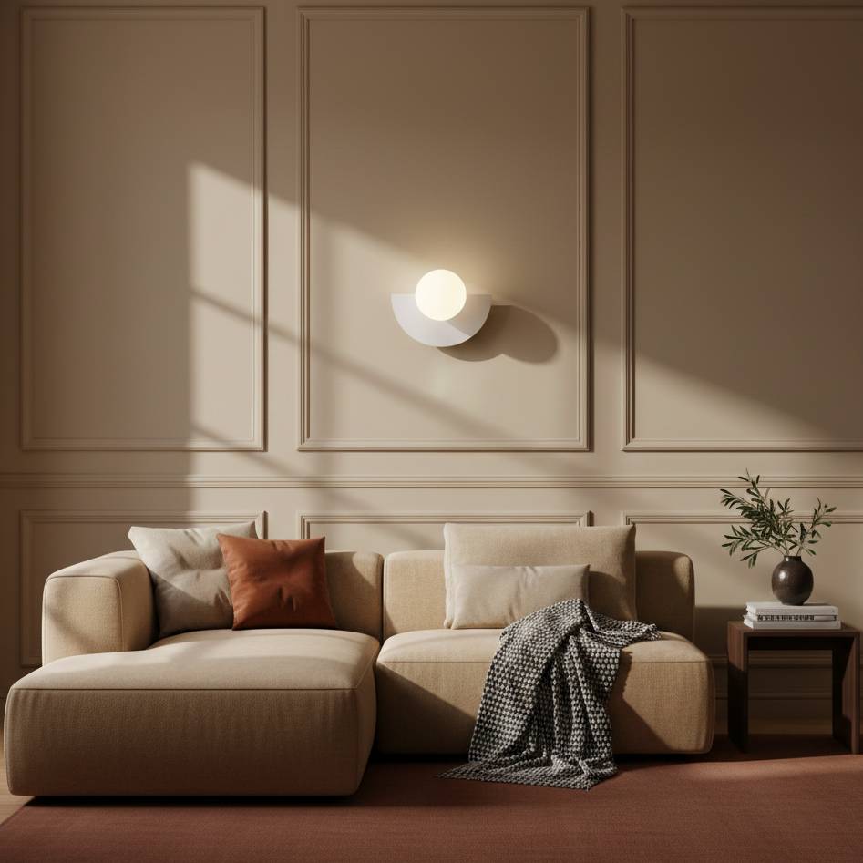 Modern Glass Wall Sconce with Half Moon Base