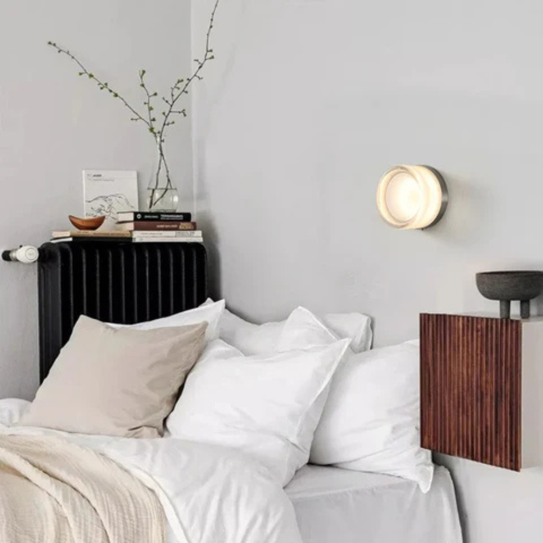 Modern Glass Wall Sconce with Round Halo Design