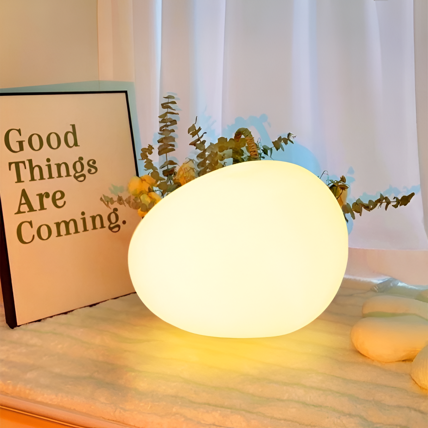 Modern Stone Shape Table Lamp with Soft Glow