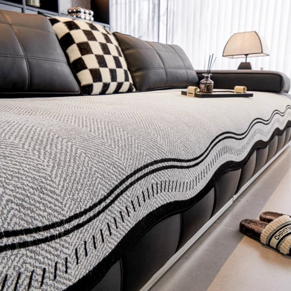 Modern Wave Sofa Cover with Wavy Border
