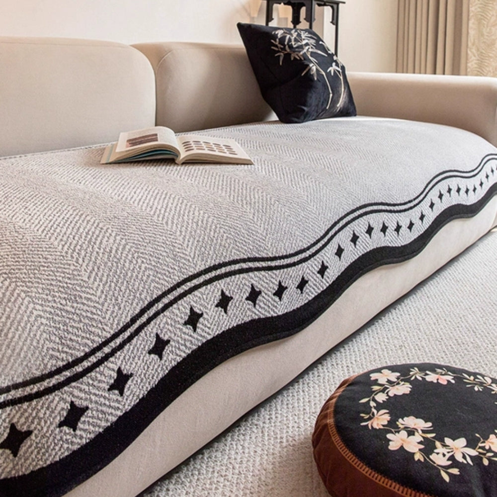 Modern Wave Sofa Cover with Wavy Border