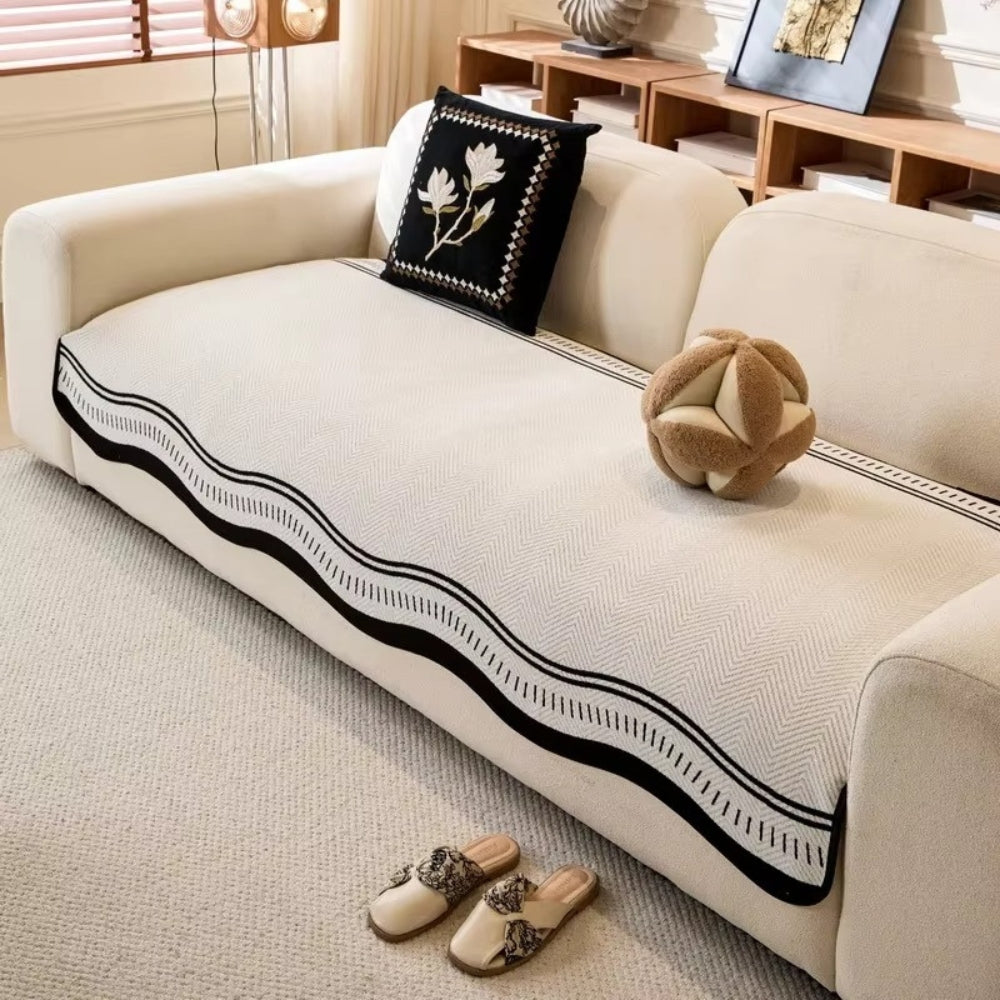 Modern Wave Sofa Cover with Wavy Border