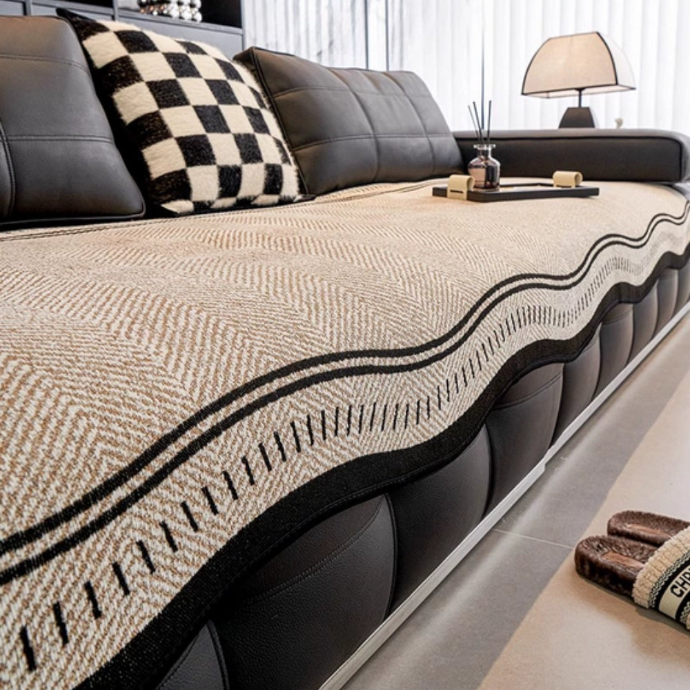 Modern Wave Sofa Cover with Wavy Border