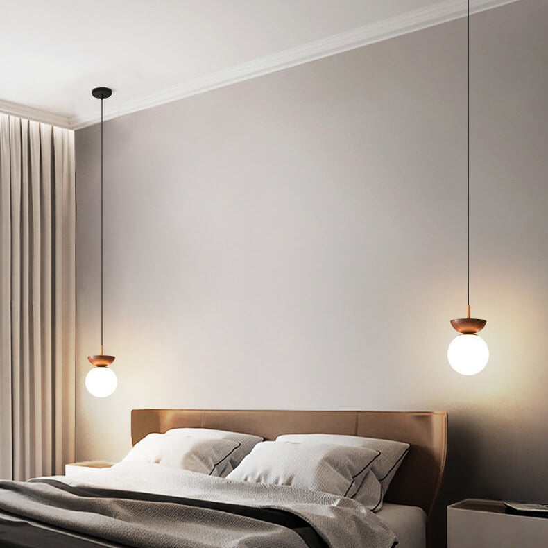 Modern Wood Ceiling Light with Glass Globe