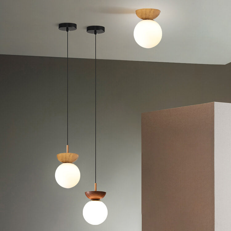 Modern Wood Ceiling Light with Glass Globe