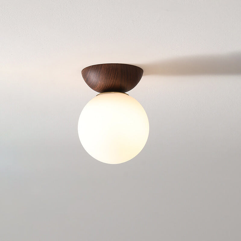 Modern Wood Ceiling Light with Glass Globe