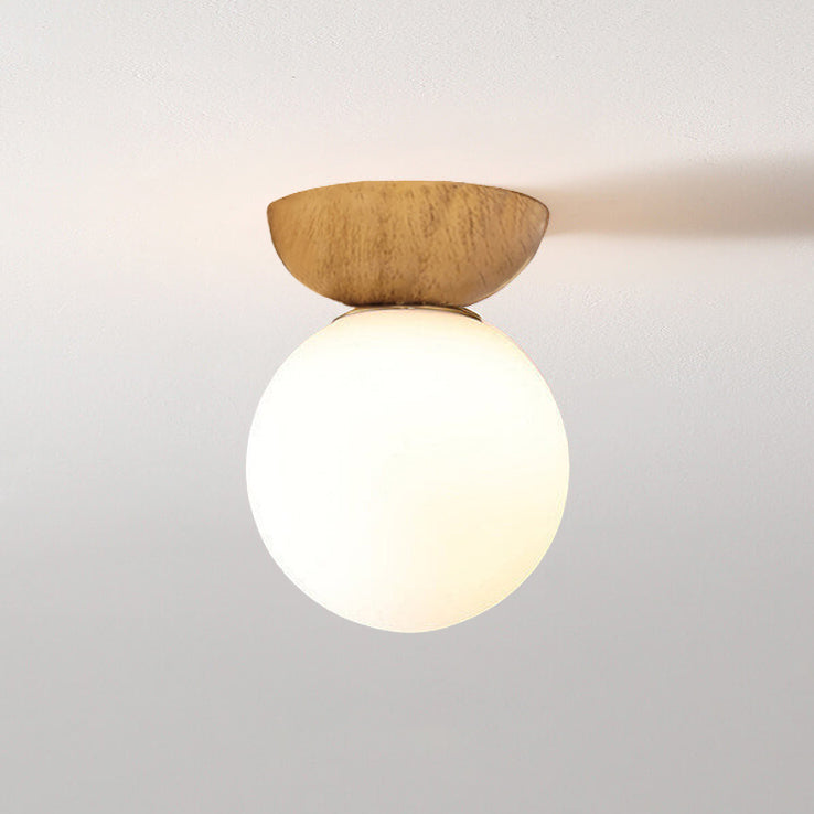 Modern Wood Ceiling Light with Glass Globe