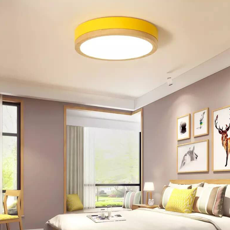 Modern Wood Trim Ceiling Light with LED Flush