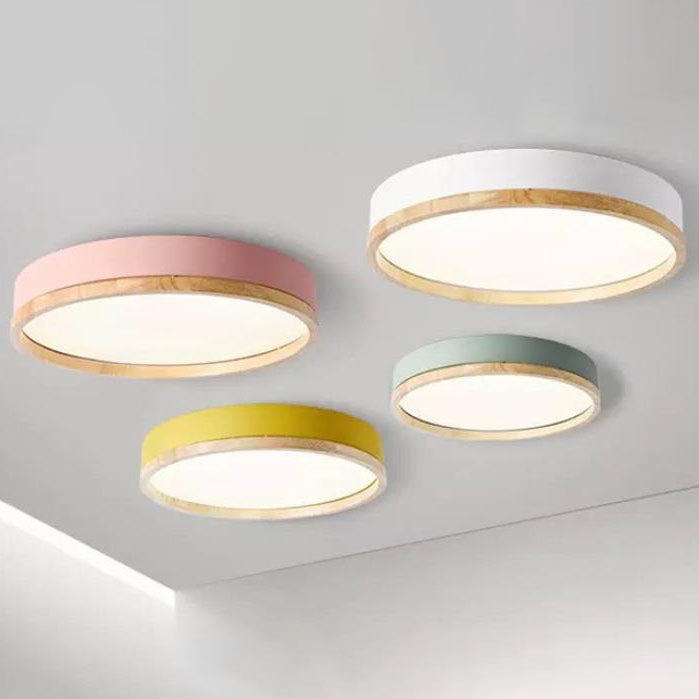 Modern Wood Trim Ceiling Light with LED Flush