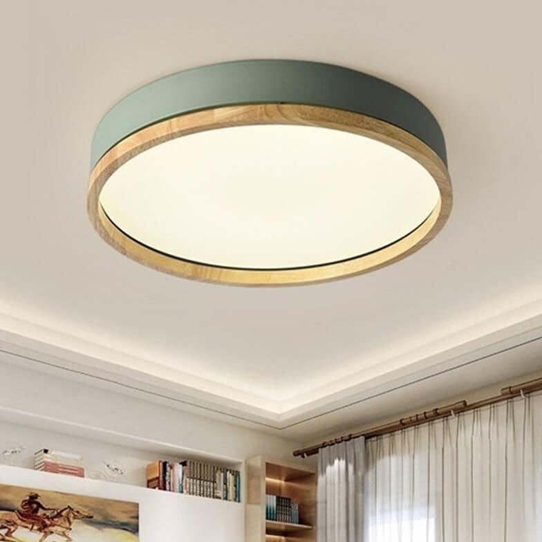 Modern Wood Trim Ceiling Light with LED Flush