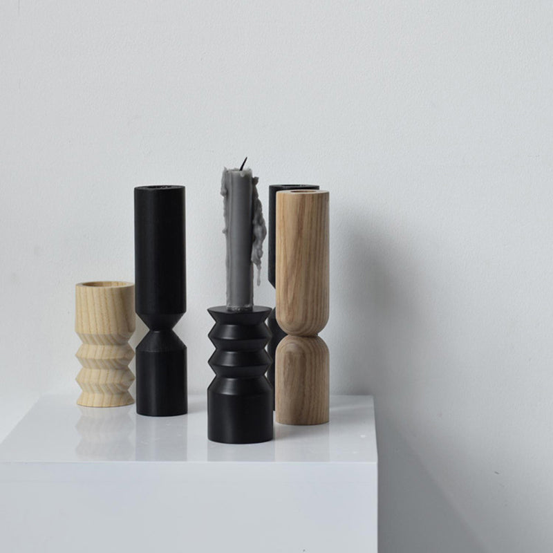 Modern Wooden Candle Holder with Rib Design