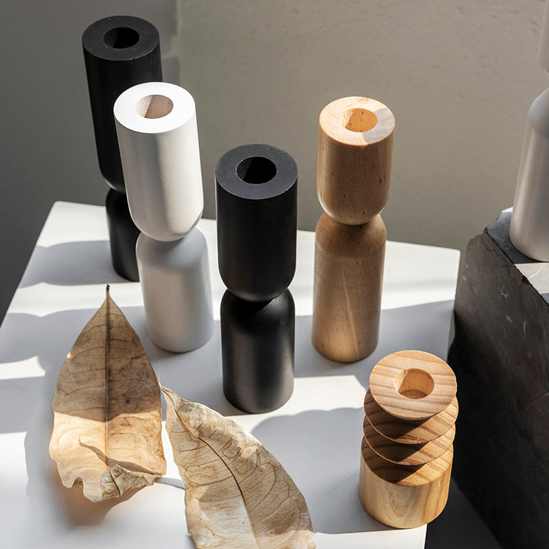 Modern Wooden Candle Holder with Rib Design