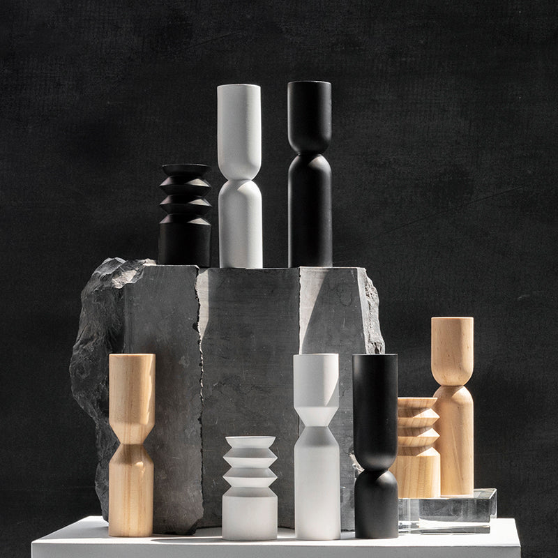 Modern Wooden Candle Holder with Rib Design