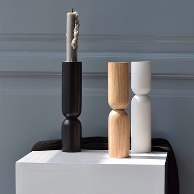 Modern Wooden Candle Holder with Rib Design