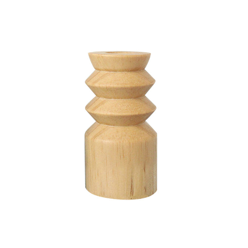 Modern Wooden Candle Holder with Rib Design
