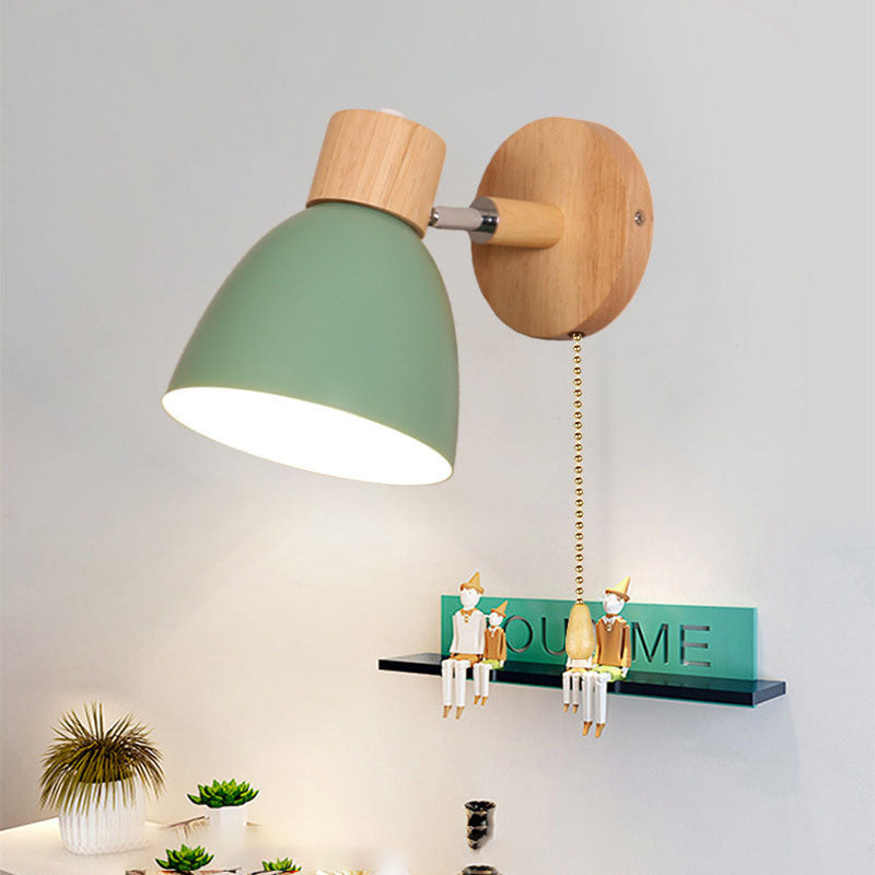 Modern Wooden Wall Sconce with Cone Shade Light