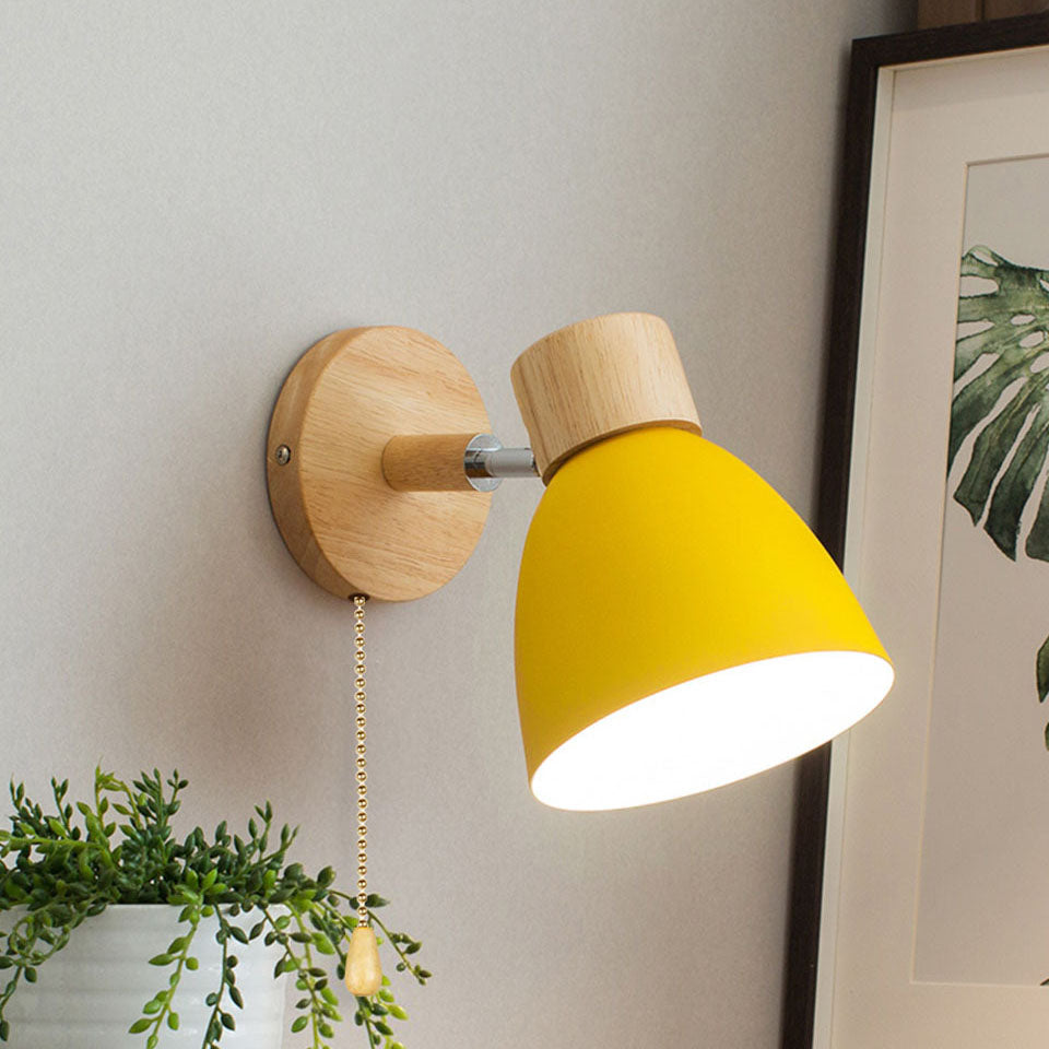 Modern Wooden Wall Sconce with Cone Shade Light