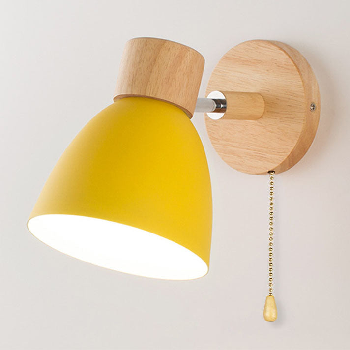 Modern Wooden Wall Sconce with Cone Shade Light
