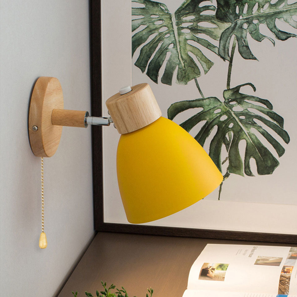 Modern Wooden Wall Sconce with Cone Shade Light