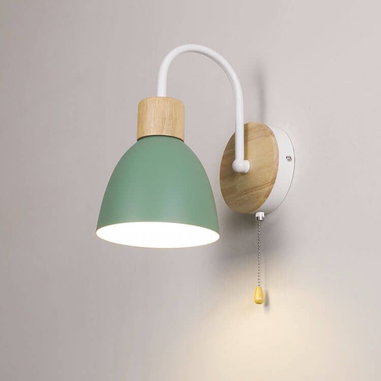 Nordic Wood Dome Wall Light with Pull Switch