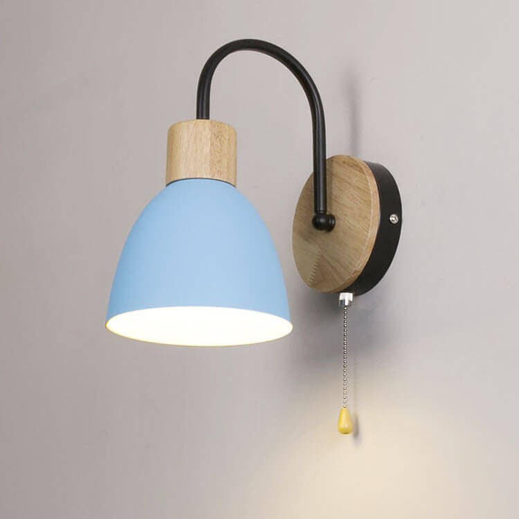 Nordic Wood Dome Wall Light with Pull Switch