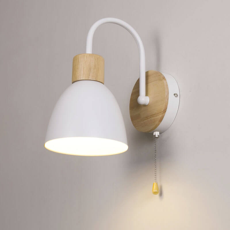 Nordic Wood Dome Wall Light with Pull Switch