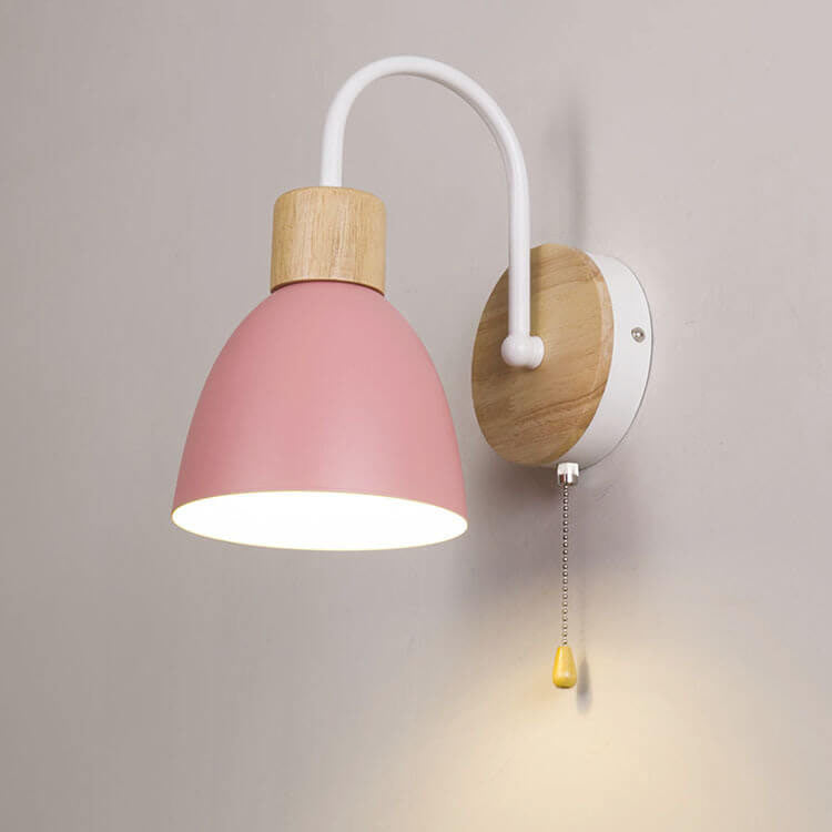 Nordic Wood Dome Wall Light with Pull Switch