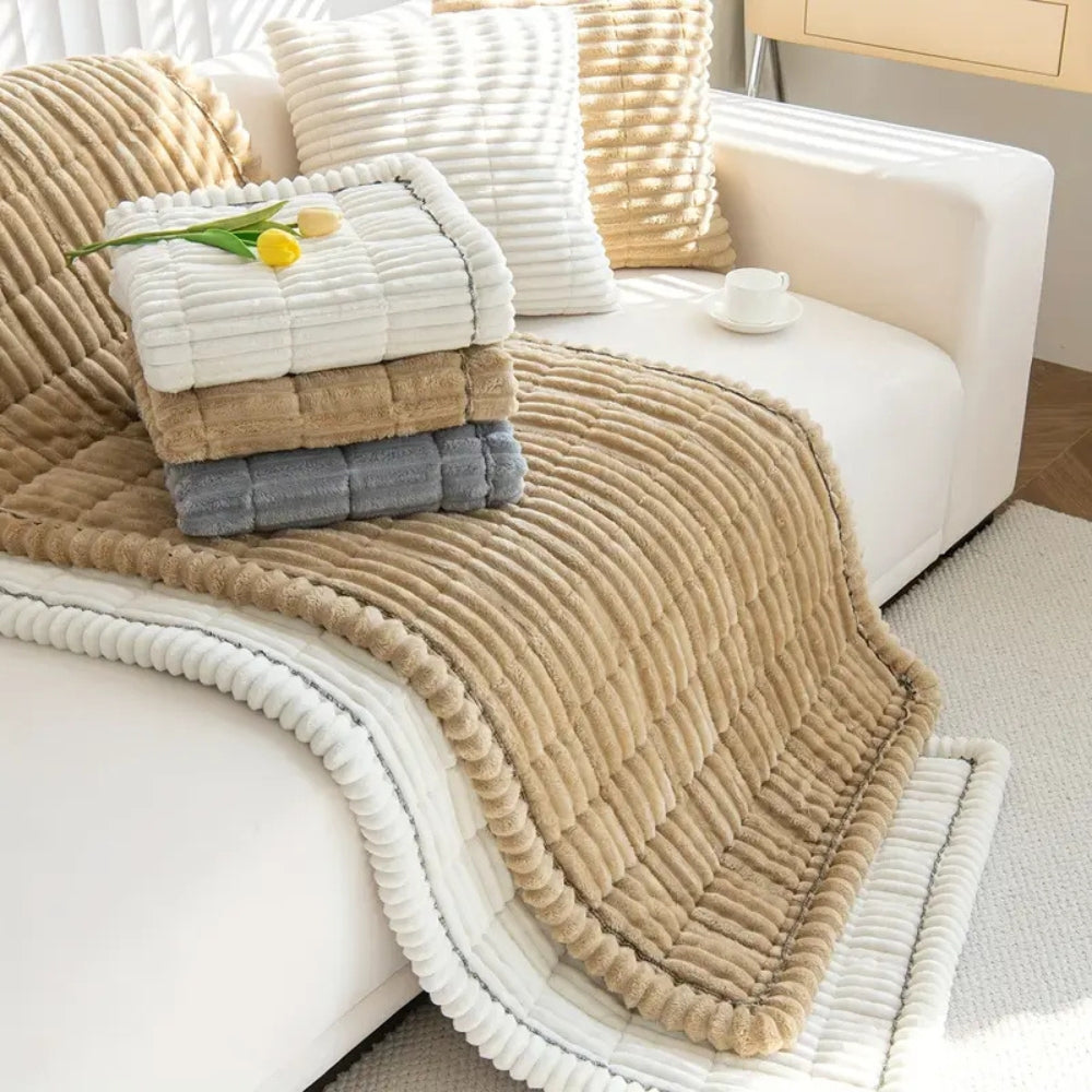 Pleated Plush Sofa Cover with Anti Slip