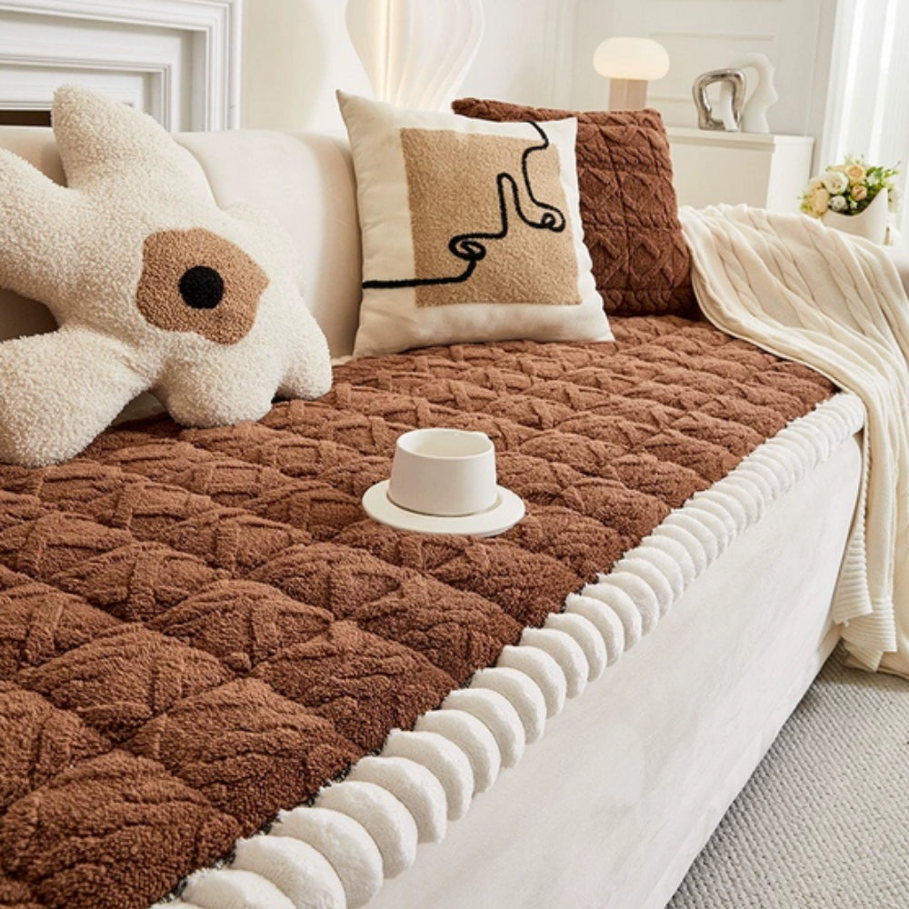 Plush Quilted Sofa Cover with Sherpa Trim
