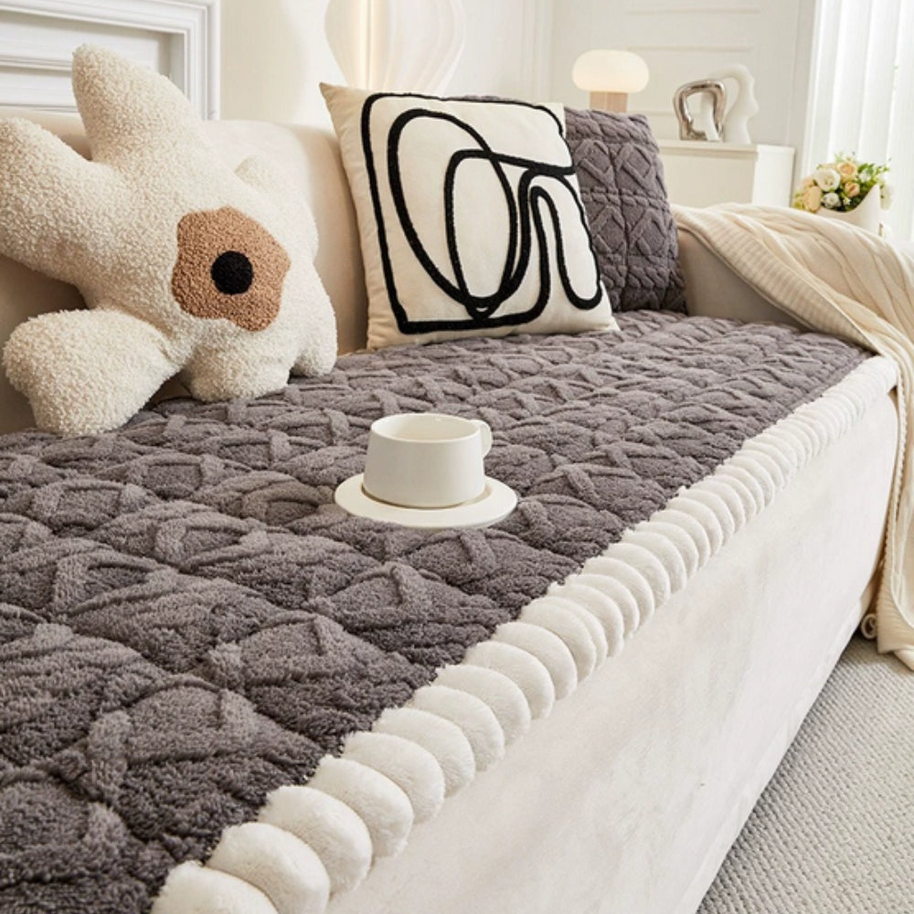 Plush Quilted Sofa Cover with Sherpa Trim
