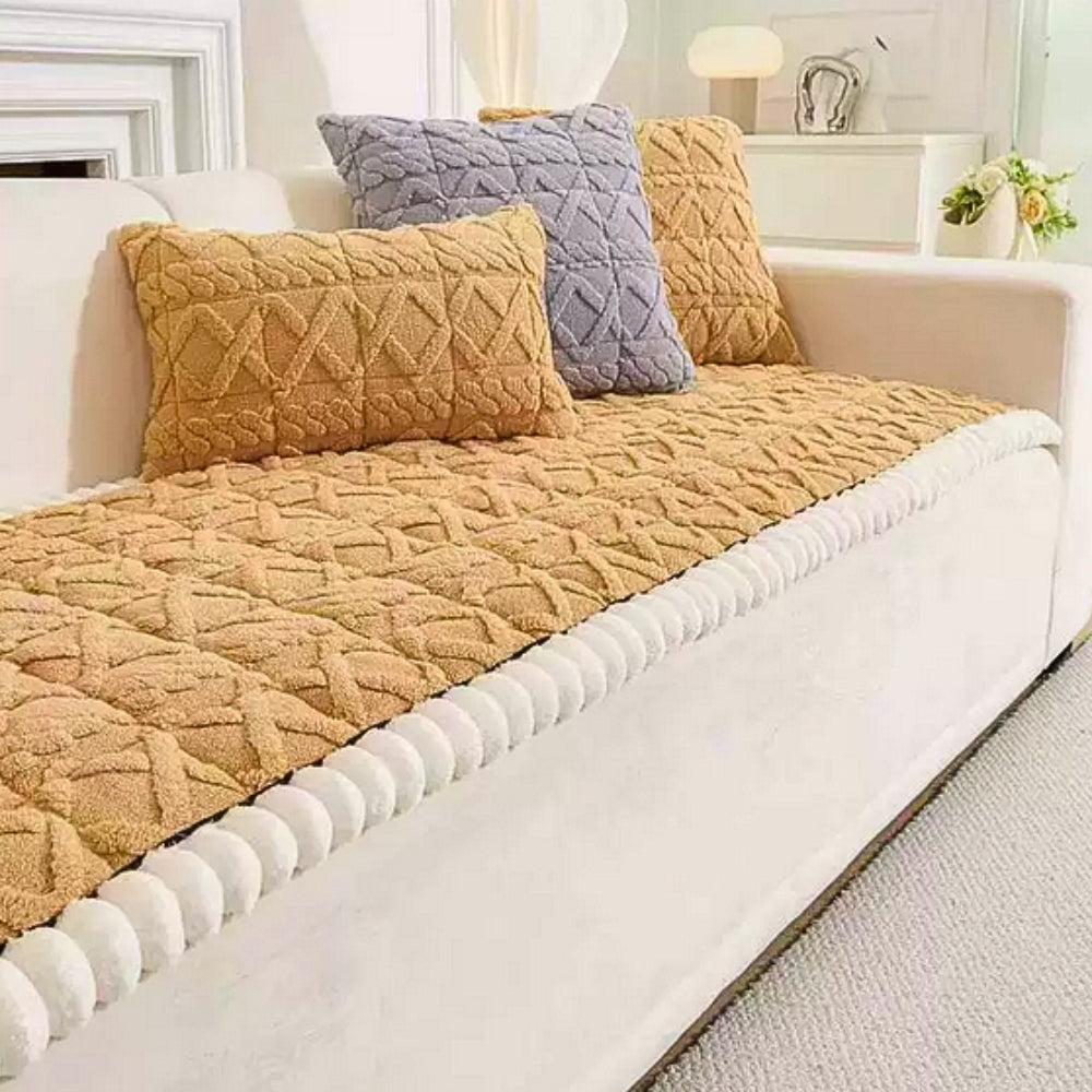 Plush Quilted Sofa Cover with Sherpa Trim