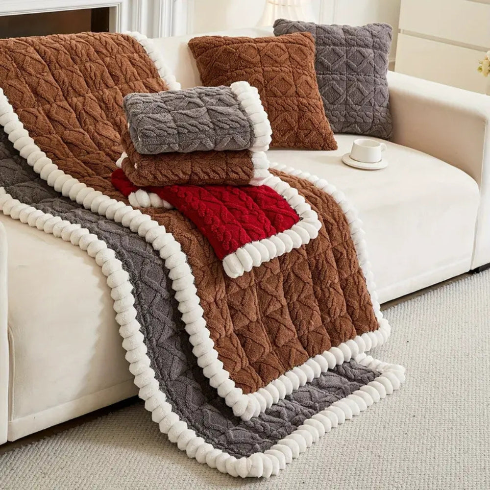 Plush Quilted Sofa Cover with Sherpa Trim