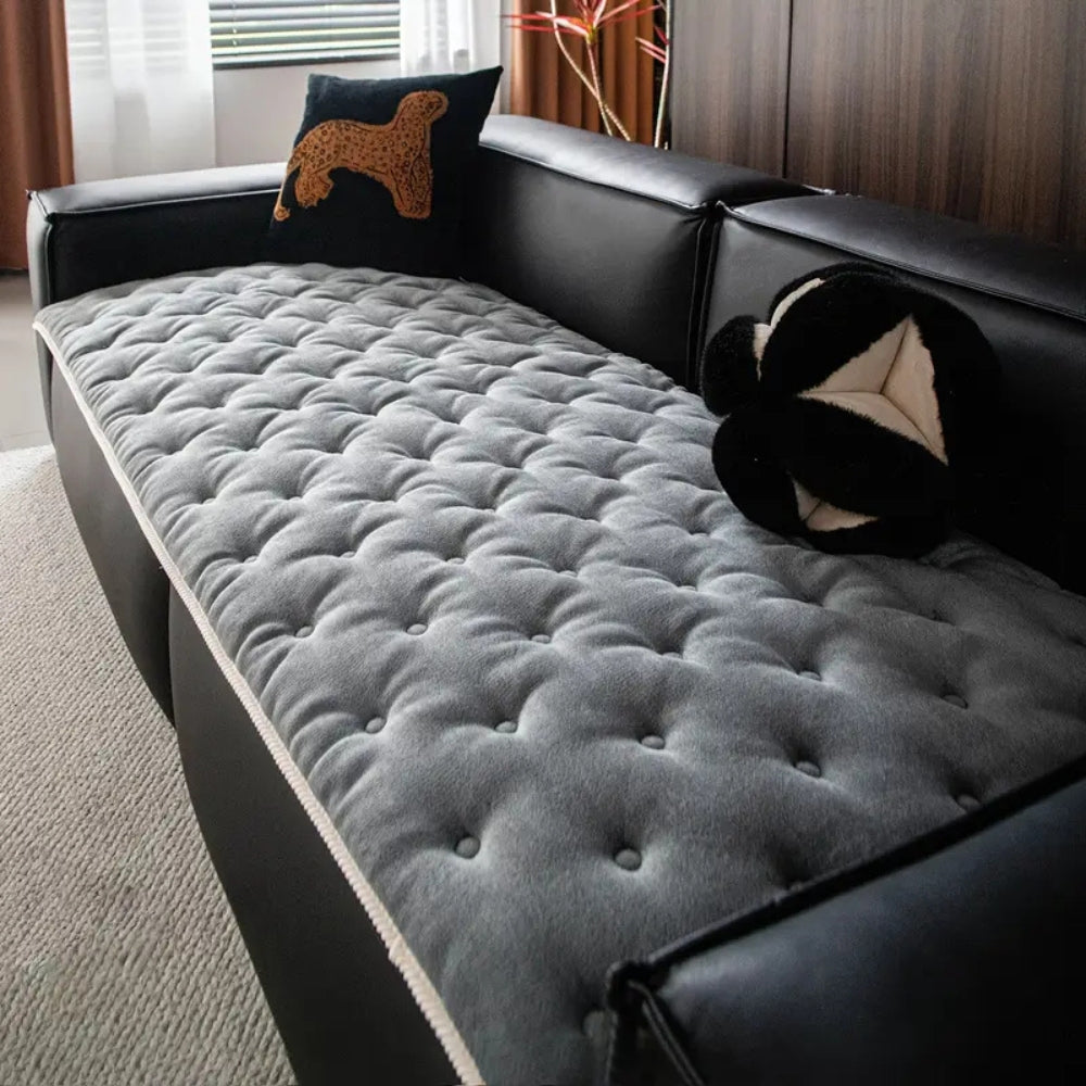 Plush Tufted Sofa Cover with Button Texture