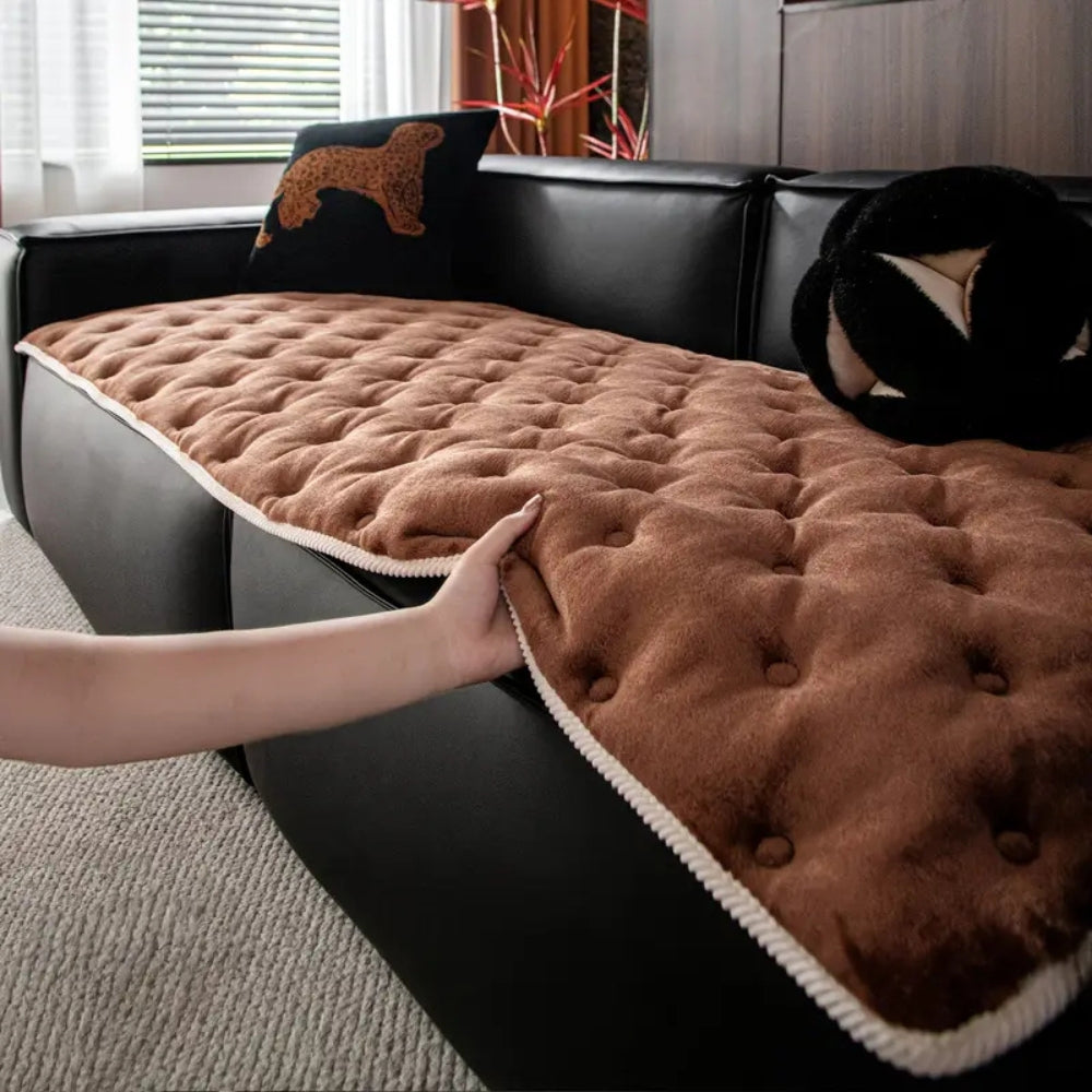 Plush Tufted Sofa Cover with Button Texture