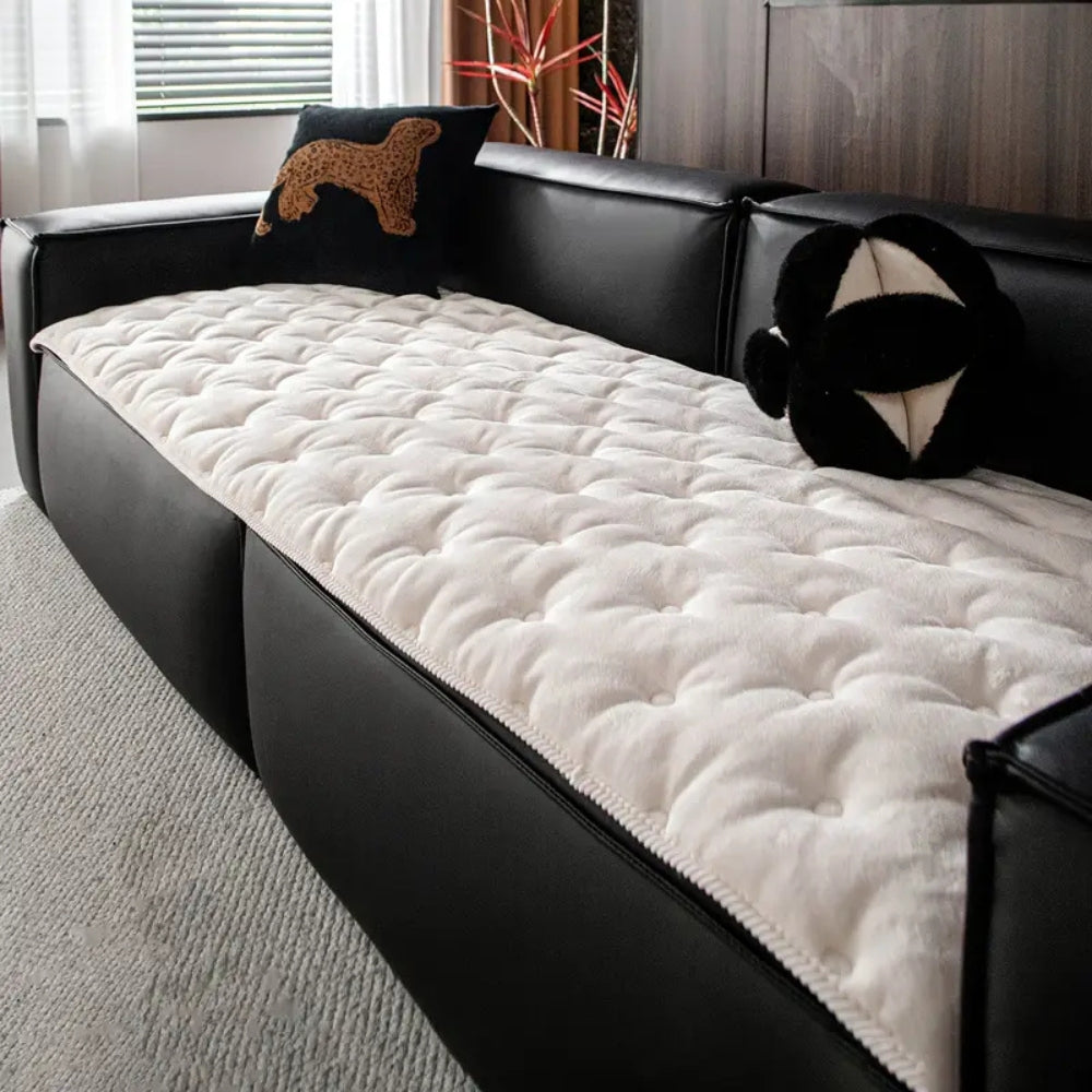 Plush Tufted Sofa Cover with Button Texture