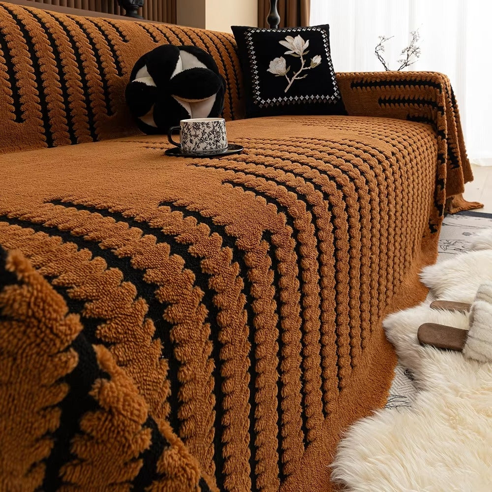 Plush Tufted Sofa Cover with Linear Pattern