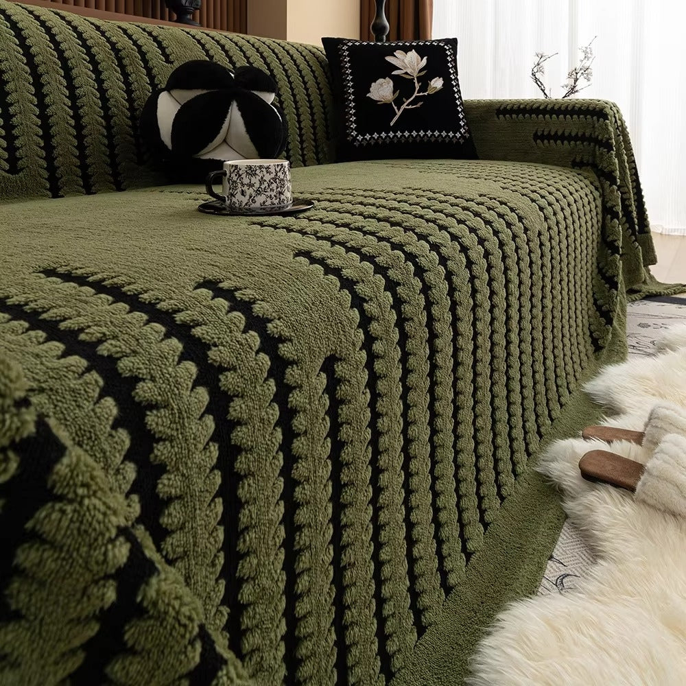 Plush Tufted Sofa Cover with Linear Pattern