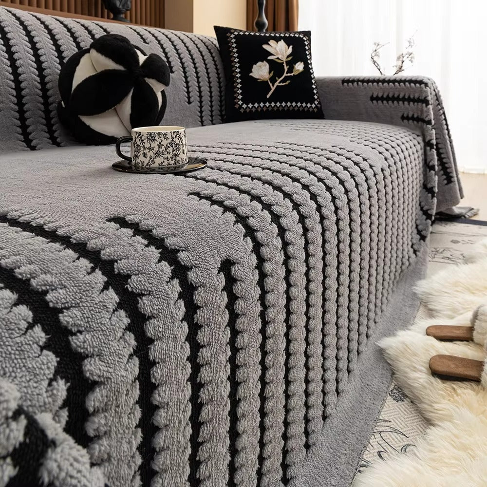Plush Tufted Sofa Cover with Linear Pattern