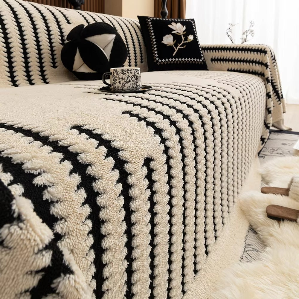 Plush Tufted Sofa Cover with Linear Pattern