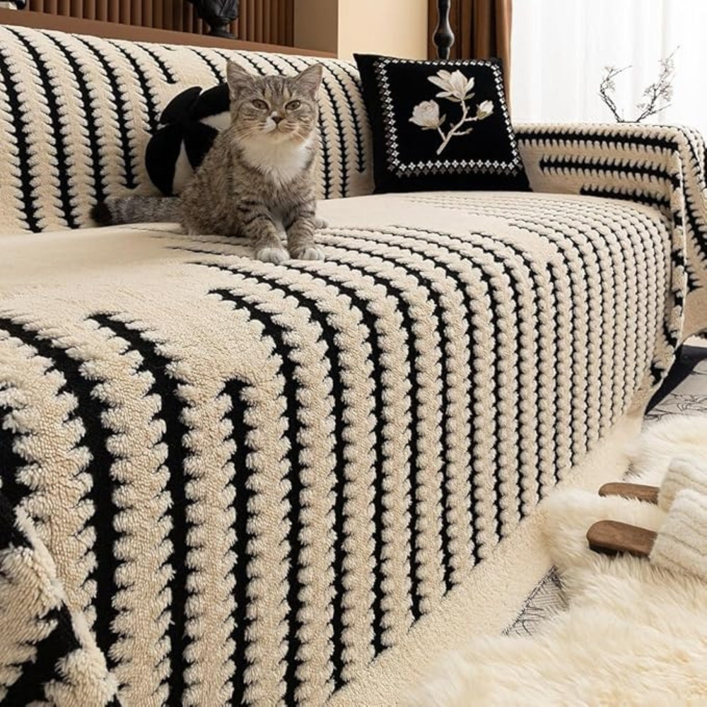 Plush Tufted Sofa Cover with Linear Pattern