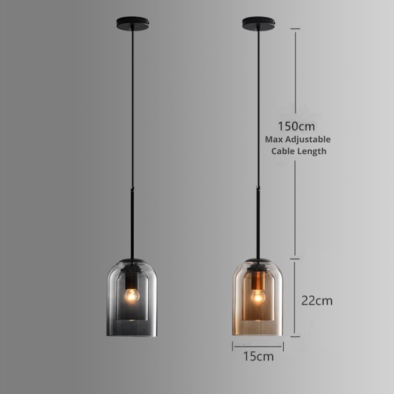 Modern Smoked Glass Pendant with Iron Top