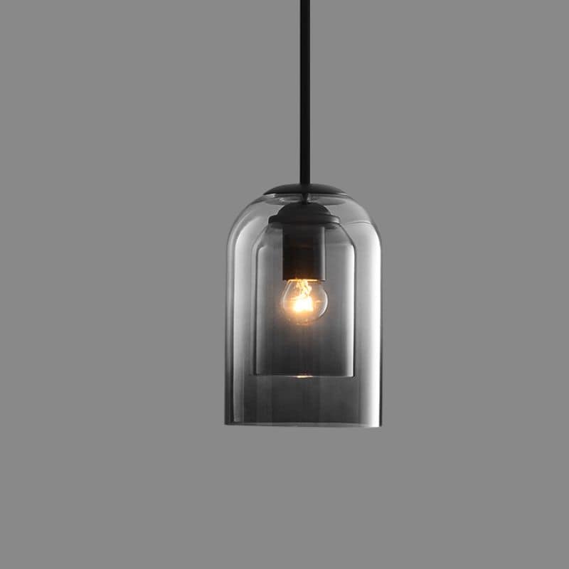 Modern Smoked Glass Pendant with Iron Top