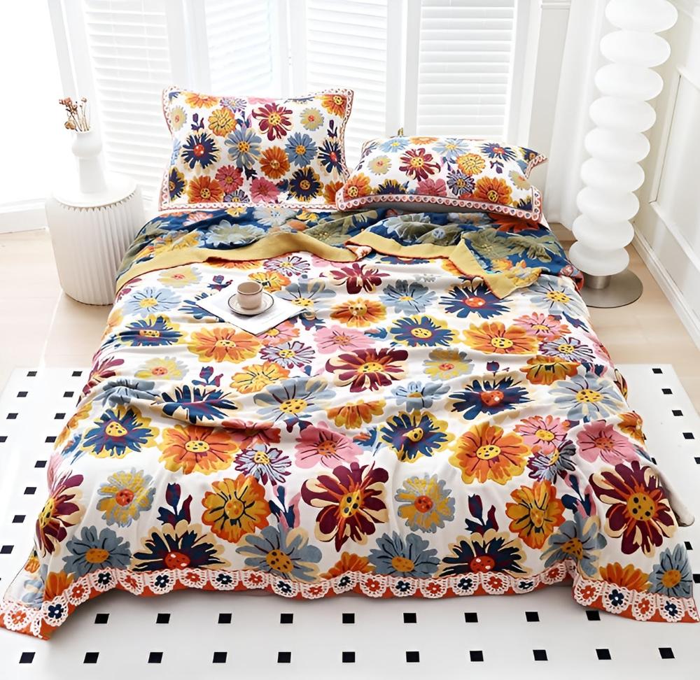 Reversible Cotton Throw Blanket Floral