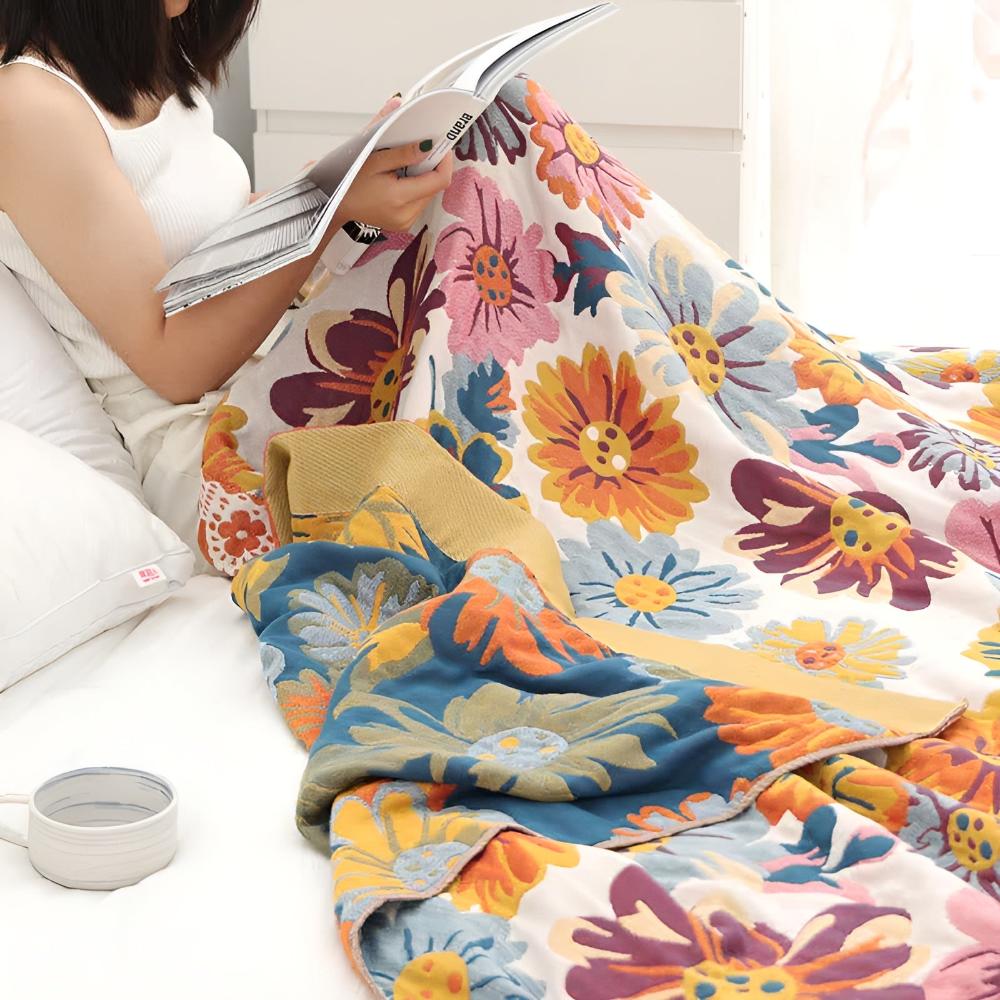 Reversible Cotton Throw Blanket Floral