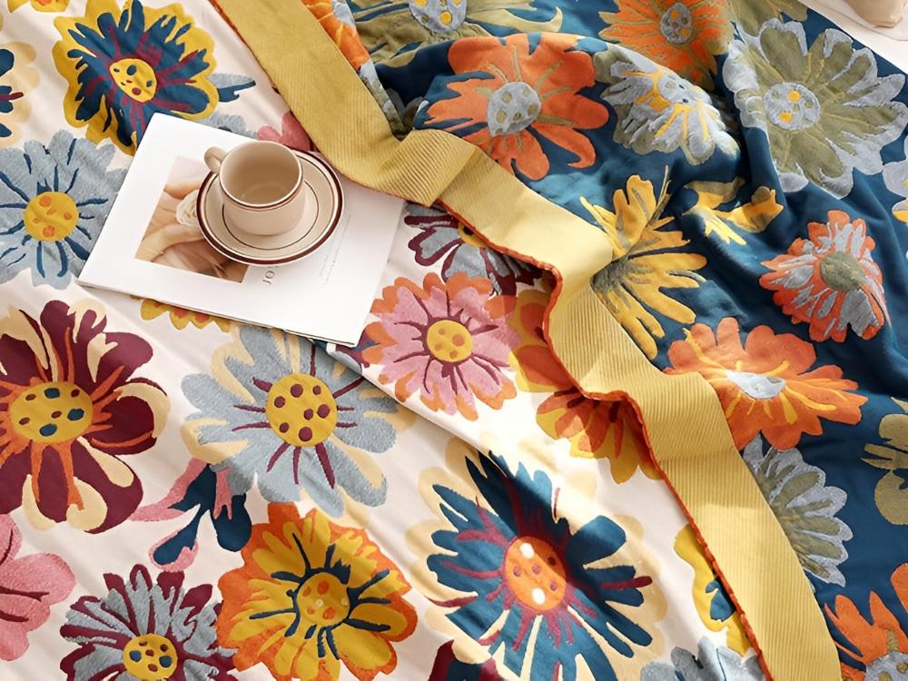 Reversible Cotton Throw Blanket Floral