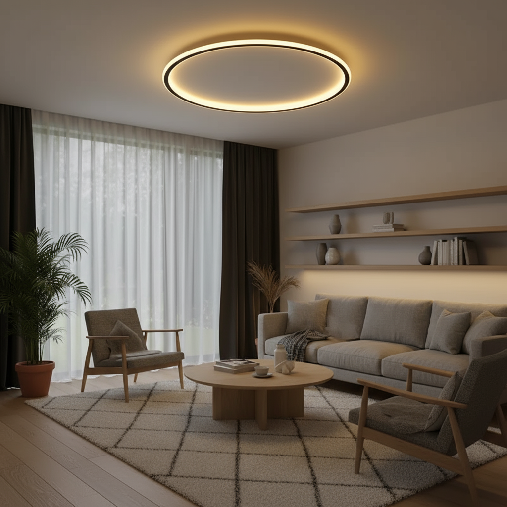 Round Ceiling Light with LED Halo Ring Design