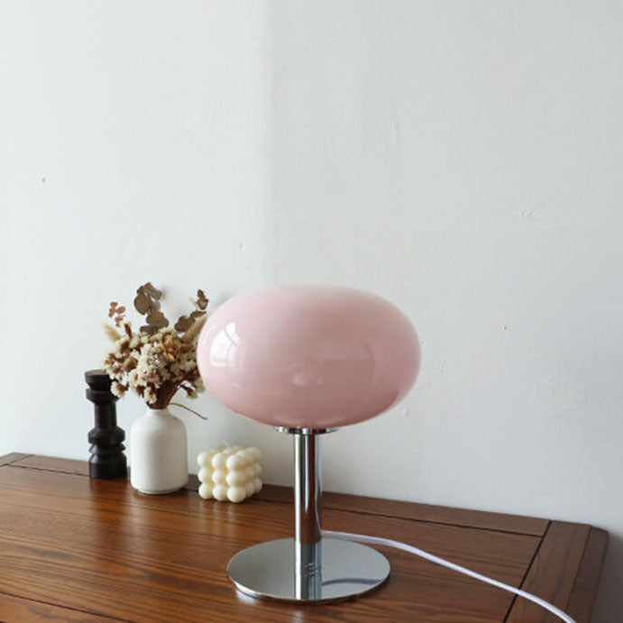 Round Glass Table Lamp with Iron Base Design