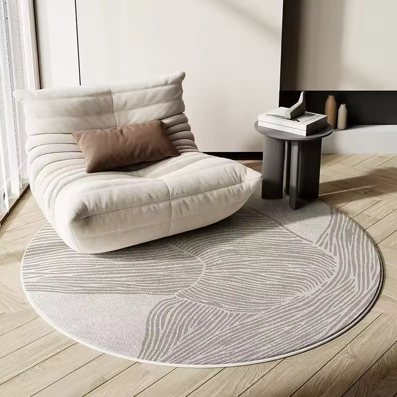 Round Plush Rug with Modern Line Design