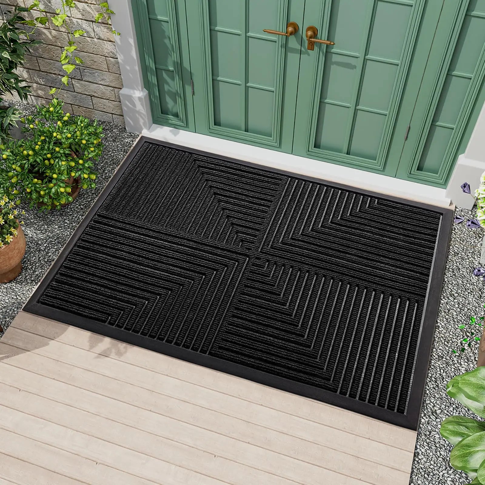Rubber Antislip Doormat with Chevron Grip